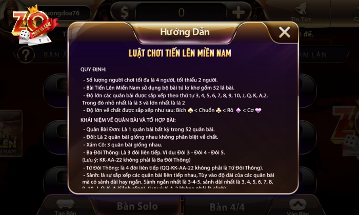 Nắm chắc quy luật chơi tiến lên miền Nam Zowin